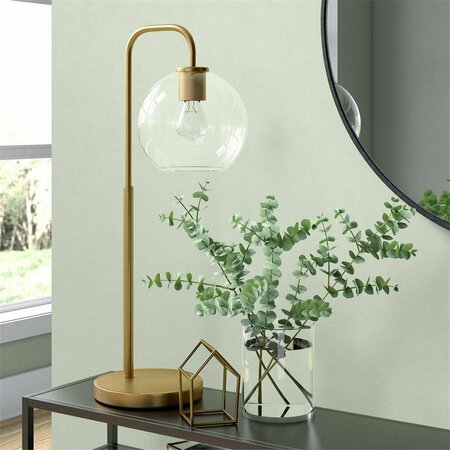 HENN & HART 11.88 in. Harrison Brass Arc Table Lamp with Clear Glass Shade TL1123